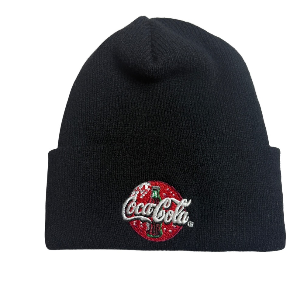 Vintage Coca Cola Beanie Hat Black Knit Logo Winter Cap Streetwear Casual Unisex